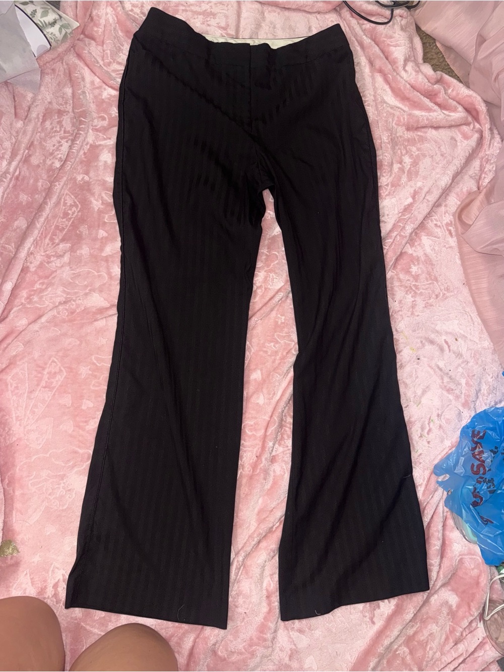 Black Ribbed Knit Wide-Leg Pants - Picture 5 of 6